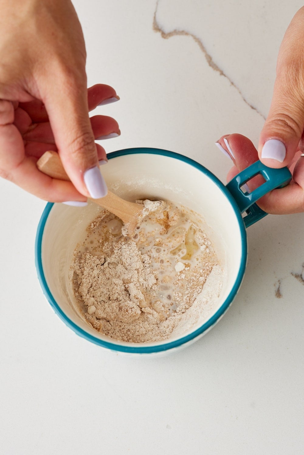 Mix in wet ingredients in the mug. 