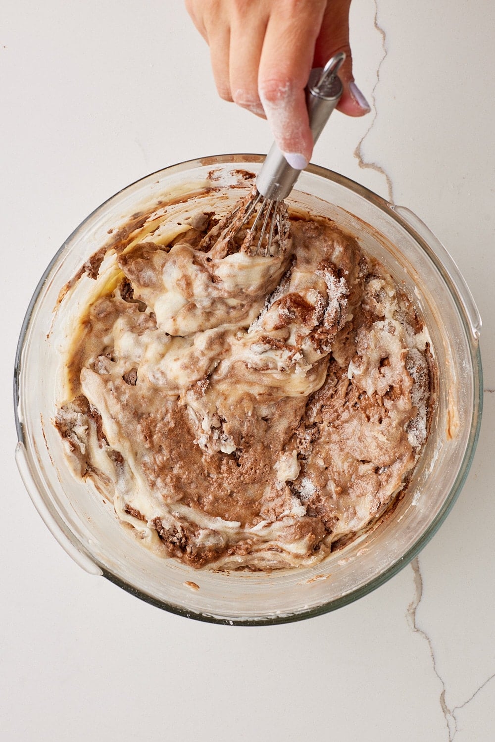Chocolate Mayo Cake4 Mix in the mayonnaise, sugar, vanilla extract, and salt until smooth.