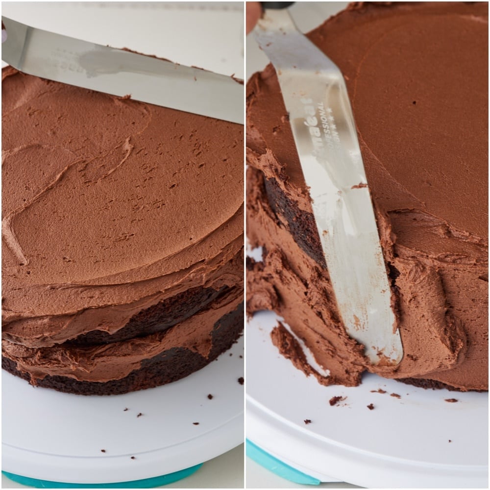 Chocolate Mayonnaise Cake step12 Top with the second layer and use the remaining frosting to cover the top and sides of the cake.