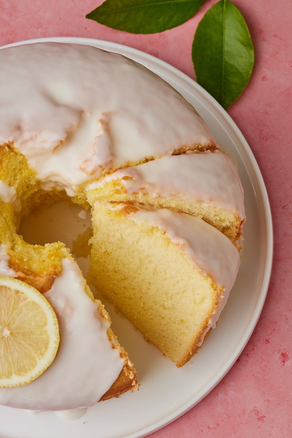 Lemon Chiffon Cake drizzled with glaze. 