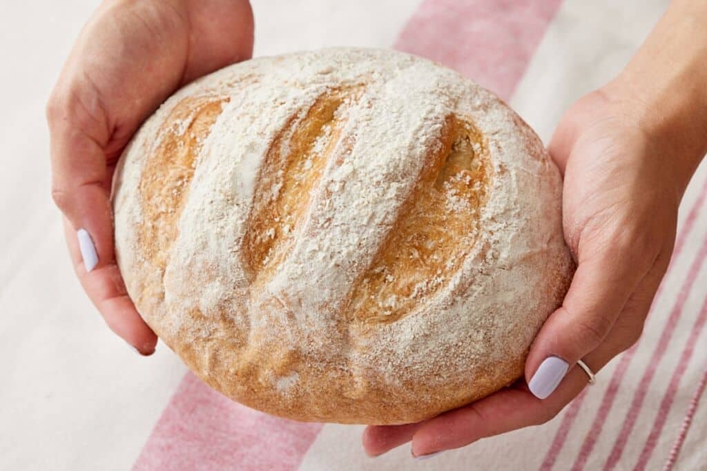 A loaf of small bread with crusty crumb.