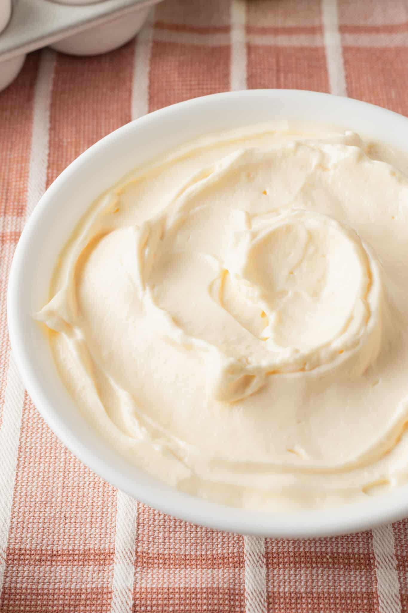 Homemade mayonnaise served in a big bowl. 