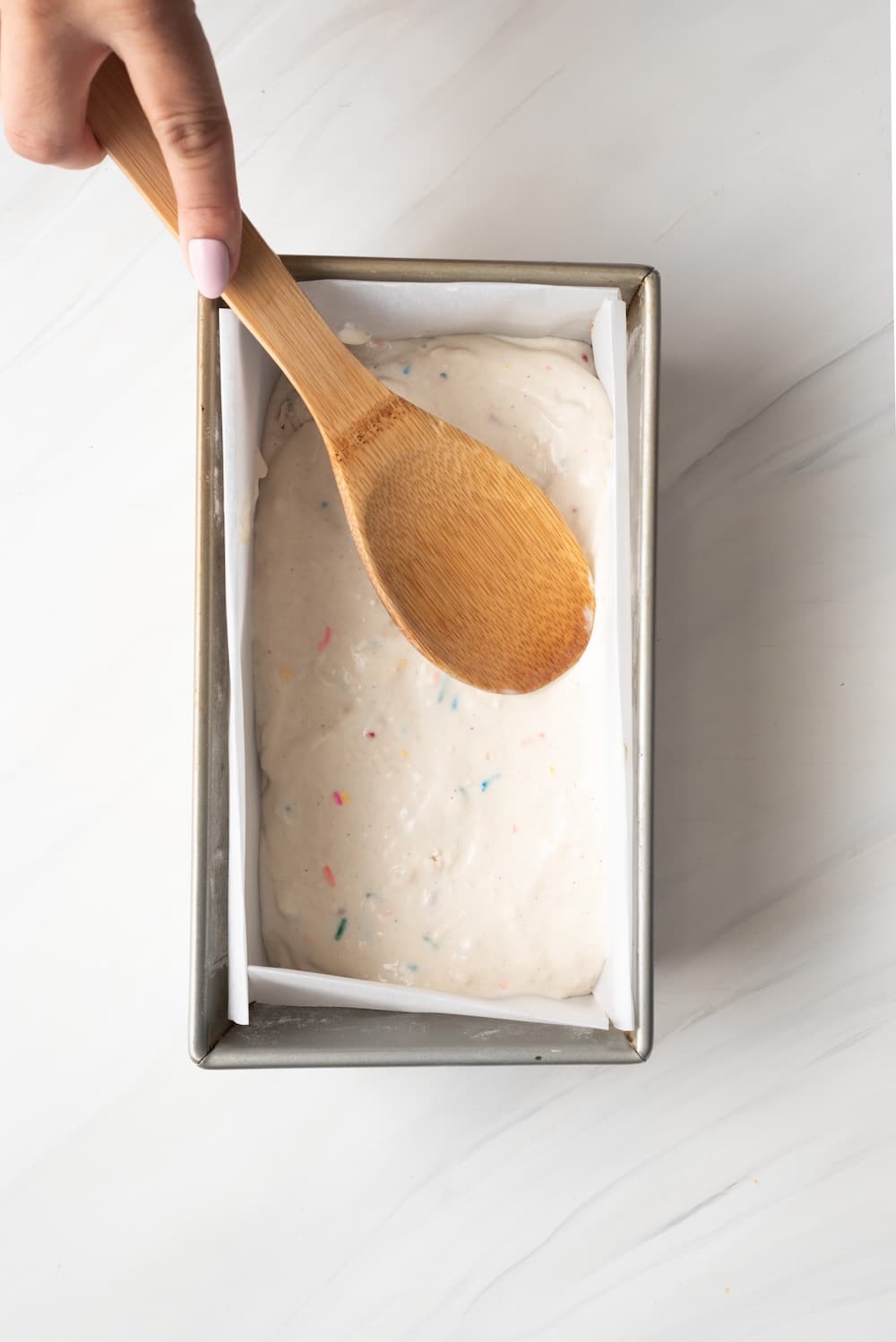 Ice Cream Bread Process-1 Add Ice Cream Bread batter to the pan and spread it evenly.