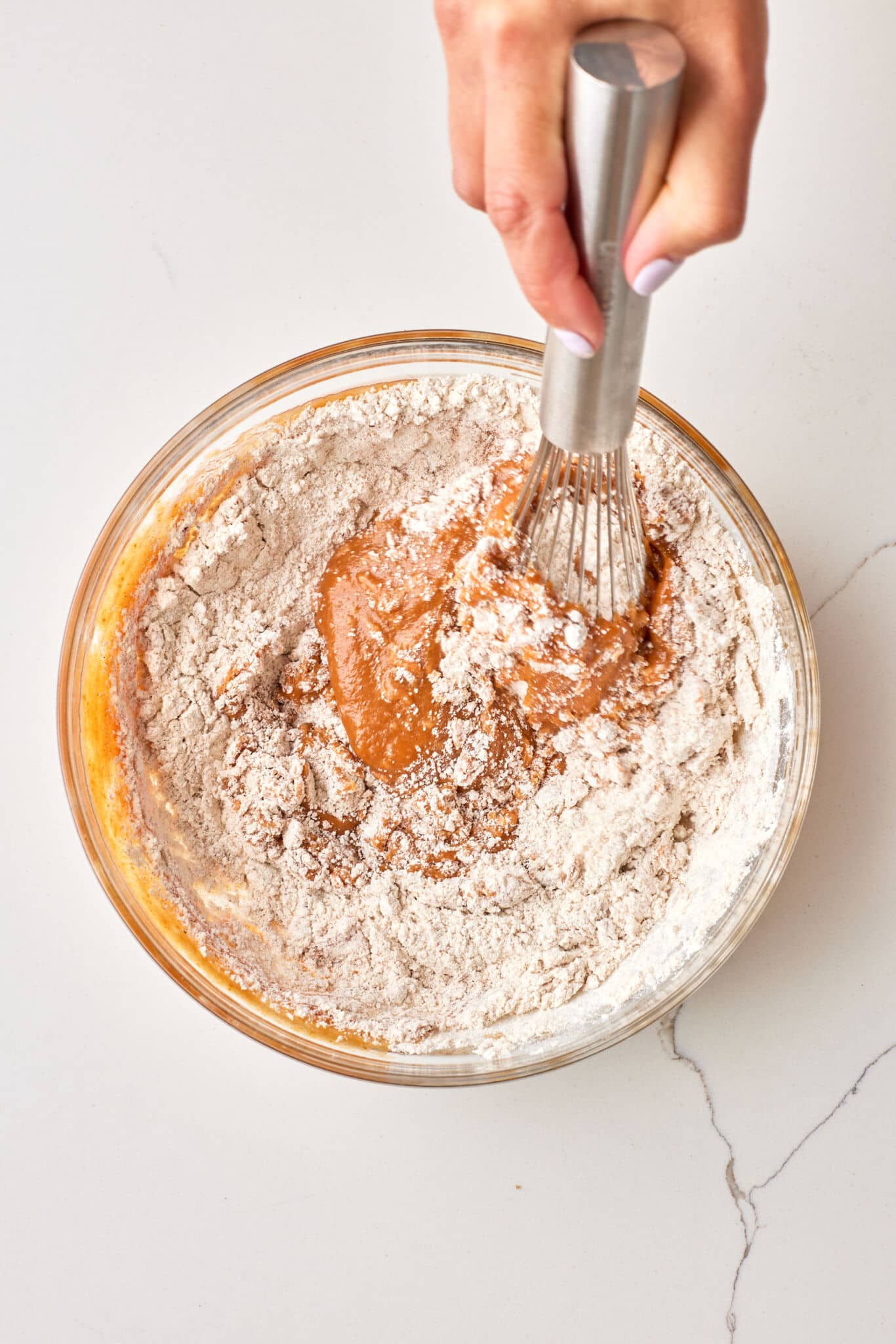 Pumpkin Spice Cake w Cake Mix3 Combine wet and dry ingredients in a glass bowl.