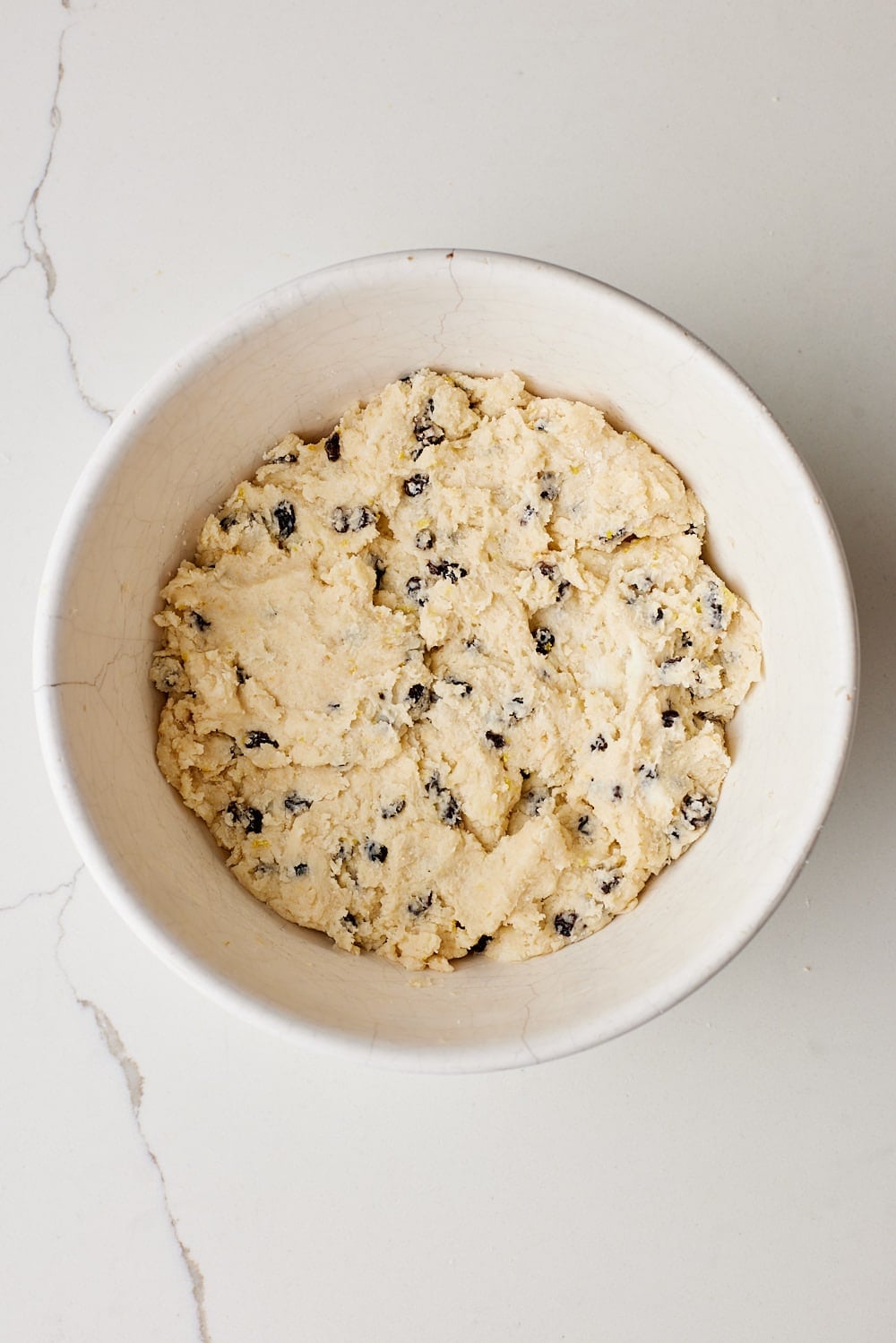 Spotted Dick7 Gently press the dough evenly into the prepared pudding basin.