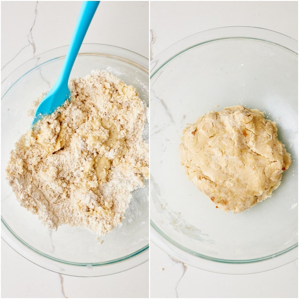 Mix wet and dry ingredients, until it forms a dough ball. 