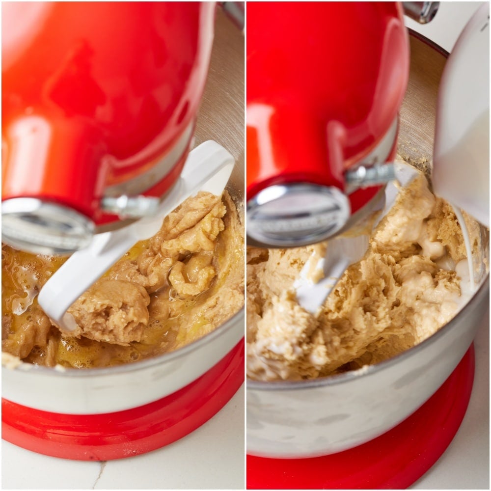 Mix in egg and milk. 