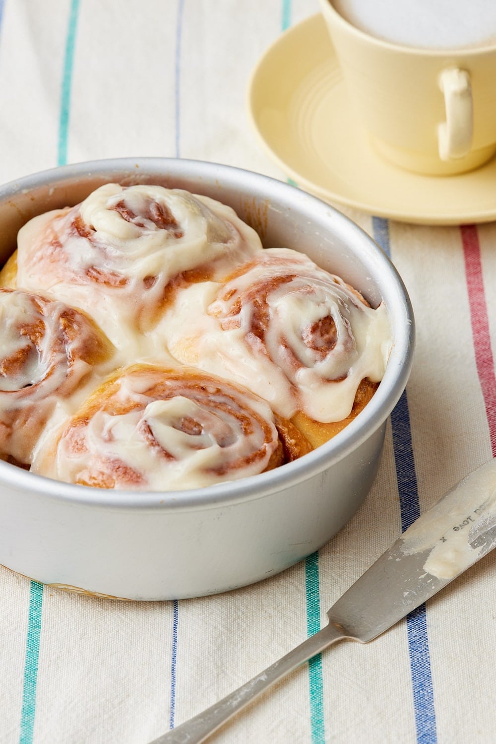 Small Batch Cinnamon Rolls15 Icing was spread over the rolls.